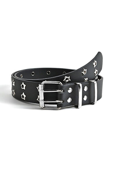 OEM Women's Belt, Faux Leather Punk Style with Double Star Holes, Adjustable,...