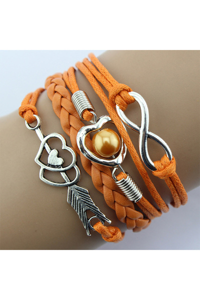 OEM Brățară de damă din piele ecologică cu pandantive cu inimă și infinit, re...