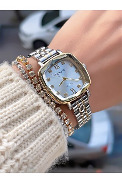 Ferrucci Steel Cord Cut Glass Women's Watch 3 Atm Waterproof 2 Years Warranty