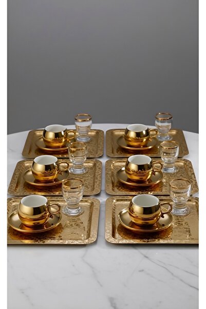 SİNİ Paslanmaz Çelik 6 Adet Kare Lüx Desenli Gold Ad-08 Kahve, Çay Sunum Serv...