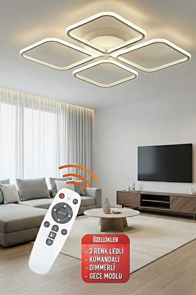 Ece Aydınlatma Finesse Beyaz Kasa 3 Renk Kumandalı Led Avize Salon,oturma Oda...