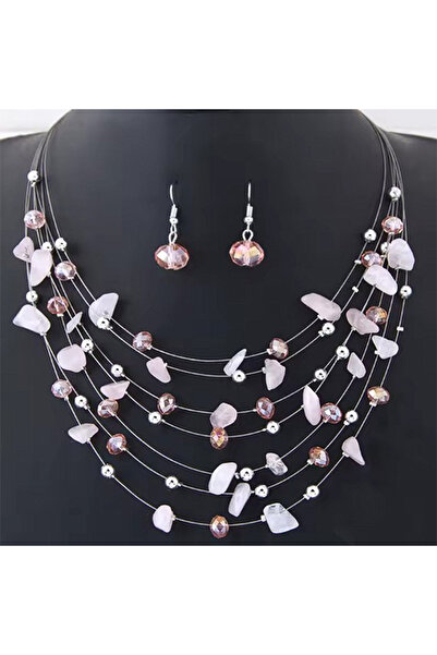 OEM Σετ κολιέ και σκουλαρίκια με ημιπολύτιμους λίθους, ρυθμιζόμενο μήκος, κού...