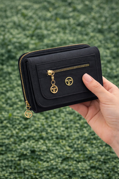 sorella Kadın Cüzdan Model Yumuşak Deri Kartlıklı Özel Tasarım Siyah