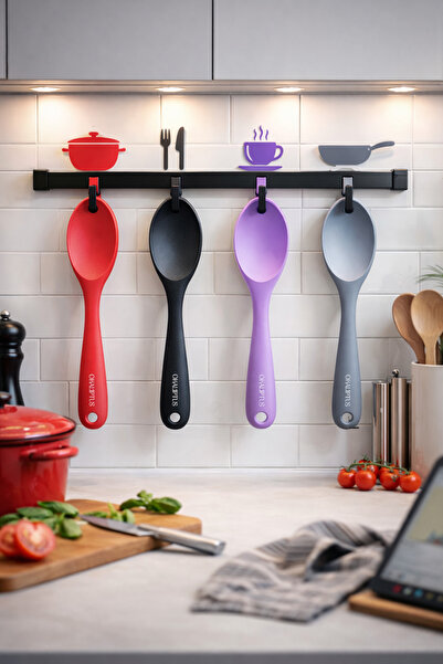 Single (4 Pieces) Ultra Hard Tip Silicone Serving Rice Spoon High Heat Resist...