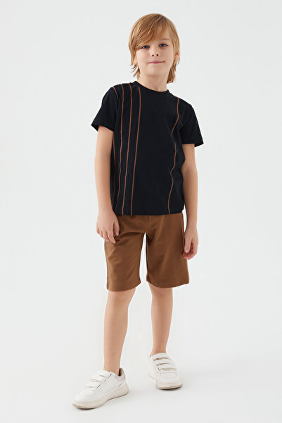 Arnetta Vertical Stripes Black Boy Bermuda Suit