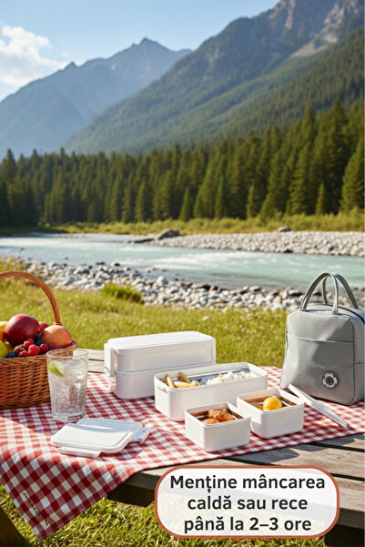 Skyline Orbion Set Caserole Inox, 800ml, 2 straturi, Geanta Termoizolanta Inclusa, Caserola, Rezistenta, Lunch-Box