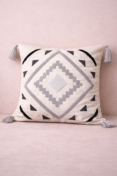 SWITA غطاء وسادة رمادي مطرز بتصميم خاص للديكور (عباءة)