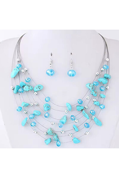 OEM Σετ κολιέ και σκουλαρίκια με ημιπολύτιμους λίθους, ρυθμιζόμενο μήκος, κού...