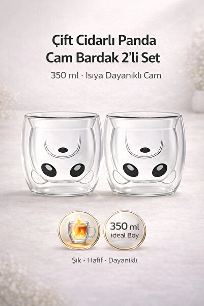 Berdina Home Panda Çift Cidarlı Bardak Süt Çay Kahve Su Bardağı 250ml Isı Yal...