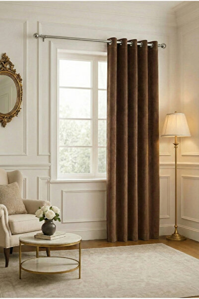 Bercem Home Velvet Textured Rustic Background Curtain - Brown - (Single Panel)