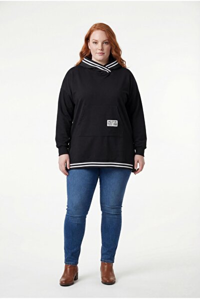 Ebsumu Ženska majica velikih veličina Sa kapuljačom crno-bela rebrasta detalj...