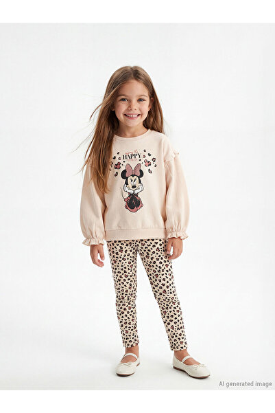 LC Waikiki Beige minnie mouse Printed girls' sweatshirt and leggings