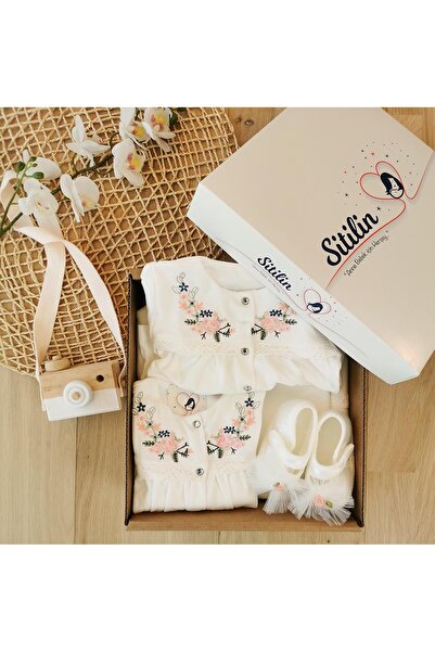 Sitilin Kız Bebek Pembe 10'lu hastane çıkışı Natural İşlemeli Set STL4663