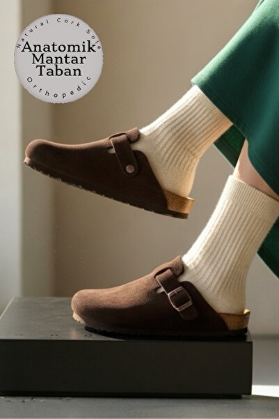 Land of Cork شبشب داخلي من الجلد الأصلي بنعل من الفلين الطبيعي للجنسين من سابو