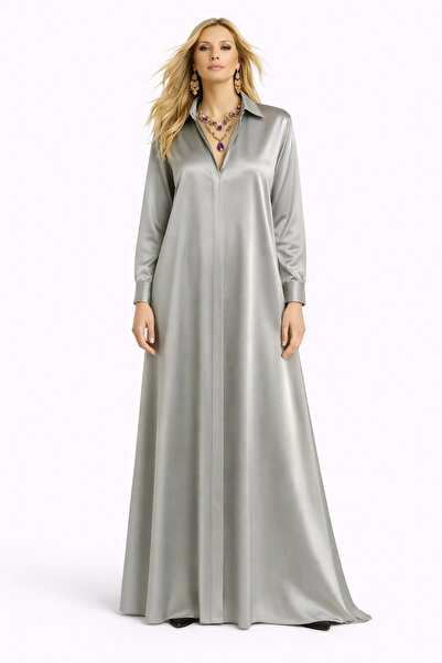 UNTIMELY A-Line & Regular Fit Maxi Satin Shirt Dress