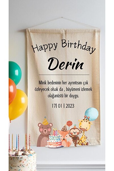 Puppetzzz İsimli Doğum Günü Arka Fon Flama Afiş Duvar Halısı 100x65CM cm Dike...