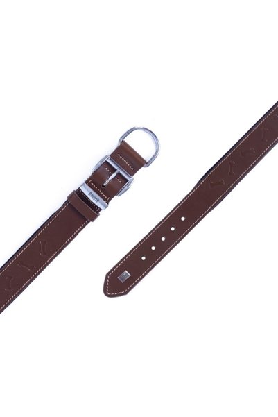 Doggie طوق كلب مريح من الجلد بنمط عظمة كبير بني 3.5x52-60 سم