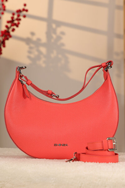 Aksesuarlia Oval Style and Shoulder Strap Leather Bag - 40310 - Red Color, Or...