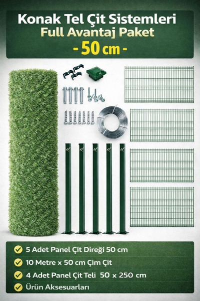 Konak Tel Çit Aksaray Avantaj Seti (50 CM) Yeşil Panel Tel Örgü Bahçe Çim Çit...
