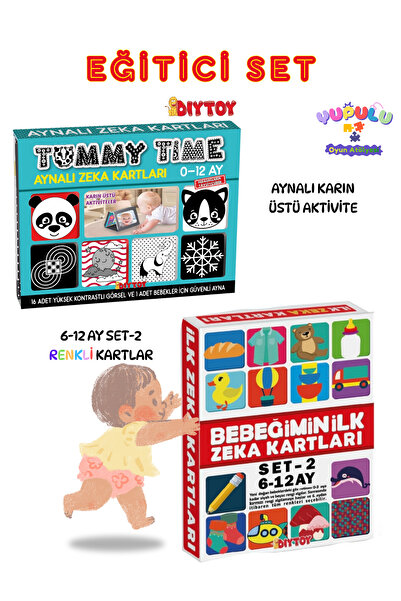 Diytoy Tummy Time Aynalı Karın Üstü Aktivite ve İlk Zeka Kartları 6-12 Ay Set...