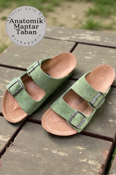 Land of Cork Anatomik Unisex Doğal Mantar Tabanlı Hakiki Süet Deri Terlik