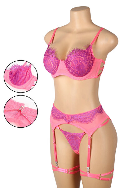 Lingerie and Fashion Style Green or Rose Spliced Eyelash Lace Bra Set