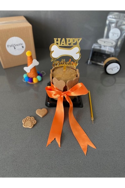 Köpekler Için Doğum Günü Seti-Happy Orange Kit- Pasta, Tasarım Pasta Süsü ,Doğum Günü Şapkası