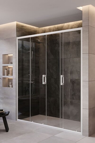 MONAQUA Arteko Duşakabin Ön Cephe, 2 Sabit 2 Kayar - Beyaz Profil - Şeffaf 5m...