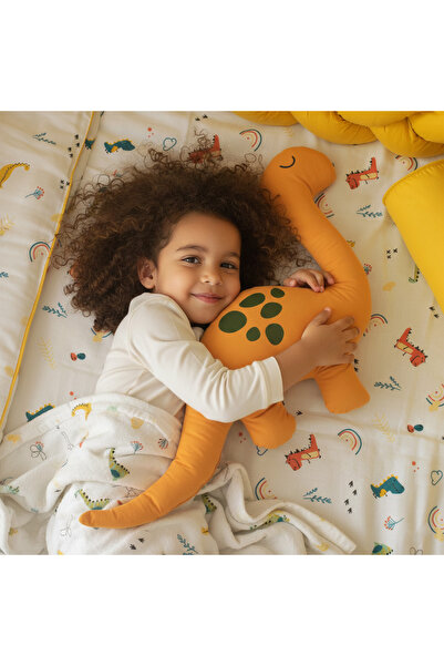 JOYFUL KIDS رفيق النوم دينو أصفر - وسادة ديناصور مزخرفة، سطح قطني، لغرفة الأط...