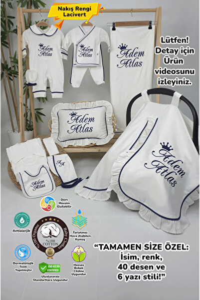 gros shop Biyeli 12'li %100 Pamuklu Hastane Çıkış Tulum Seti Taçlı Model-1 (K...
