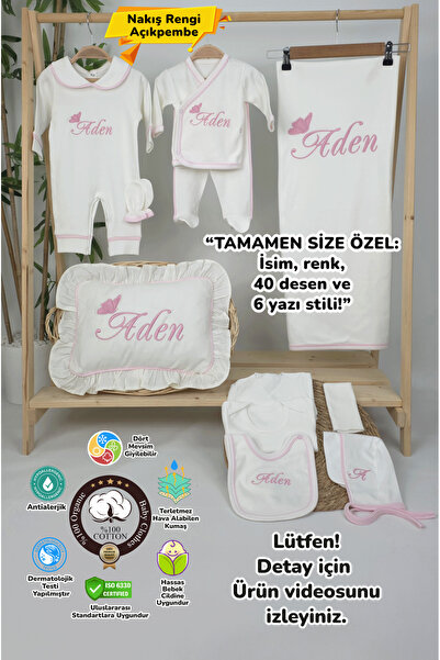 gros shop Pembe Biyeli %100 Pamuk Hastane Çıkış Seti Kelebek Model-1 (KİŞİYE ...