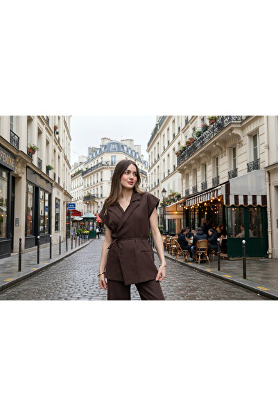 AÈC PRIVÈ Set de pantaloni și vestă din bumbac de calitate premium pentru fem...