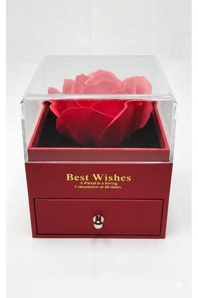 VİBE Soap Rose in Jewelry Box with Drawer, 8x8x10 cm – The Ideal Gift for Her