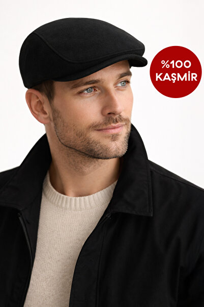 Capstories Siyah Kasket Sonbahar Kış Yün Kumaş Şapka Standart Beden Erkek Kas...
