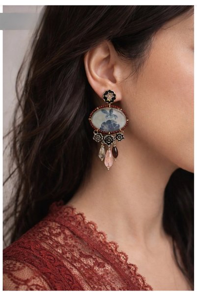 Miruva Zra Model Flower Pattern Dangle Colorful Stone Women's Earrings