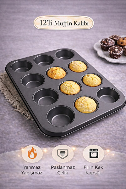 Tilbe Home Muffin Kalıbı 12'li Kek Pasta Kurabiye Cupcake Lüx Muffin Kalıbı K...
