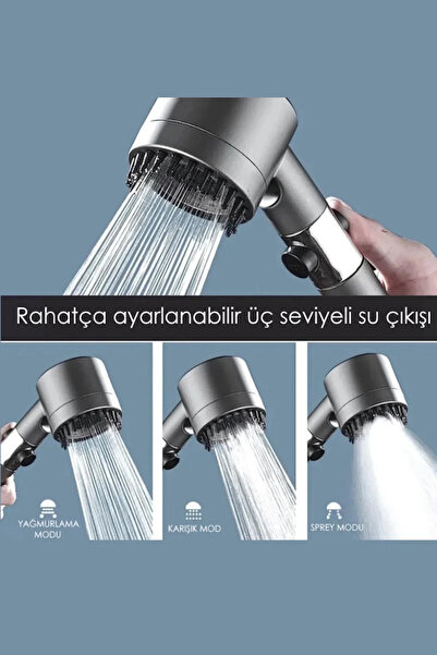 Tilbe Home 3 Fonksiyonlu Banyo Duş Başlığı Turbo Yüksek Basınçlı Masaj Duş Başlığı
