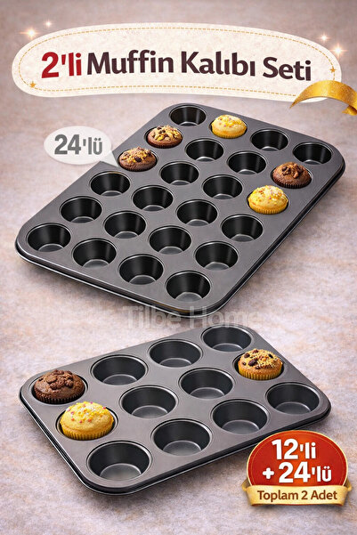 Tilbe Home Muffin Kalıbı 24'lü Mini + 12'li Büyük Cupcake Kek Kapsülü Yanmaz ...