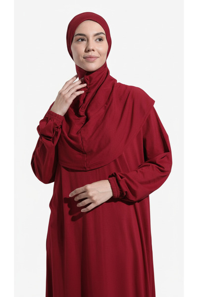 DAKKA KADİMA Namaz Dress 100% Cotton One Piece Burgundy