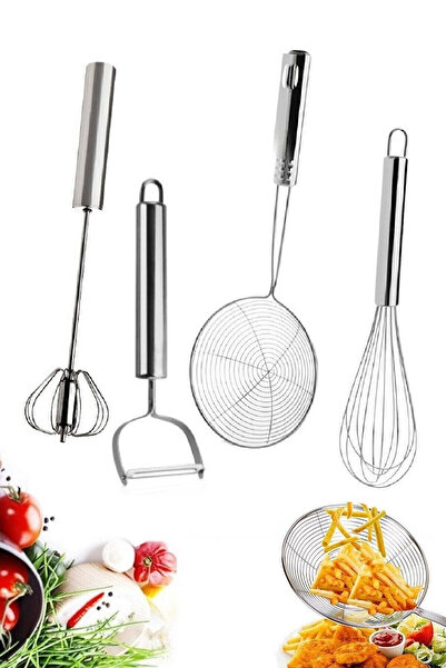 Tilbe Home Çelik Çırpıcı Tel Servis Seti Kepçe Kevgir Süzgeç Metal Patates So...