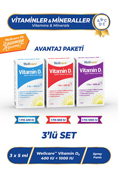 Wellcare D3 Vitamini 3'lü Set - Vitamin D3 400 Iu 5 ml & Vitamin D3 600 Iu 5 ...