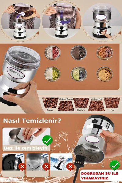 Tilbe Home Elektrikli Çelik Kahve Baharat Öğütücü Kahve Tuz Değirmeni Pirinç Biber Tahıl Doğrayıcı Gıda Öğütme