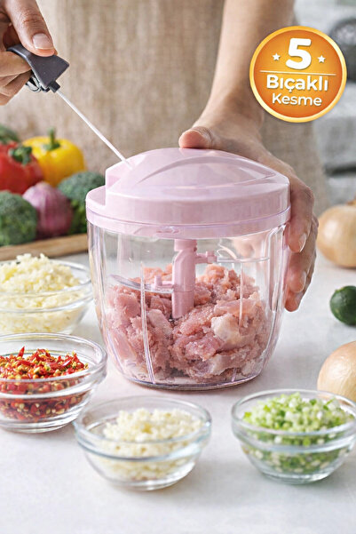 Tilbe Home Büyük Boy İpli El Rondosu | 5 Çelik Bıçaklı Sebze, Meyve ve Soğan ...