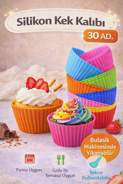 Tilbe Home 30 Adet Silikon Muffin Kek Kapsülü Yeniden Kullanılabilir Cupcake ...