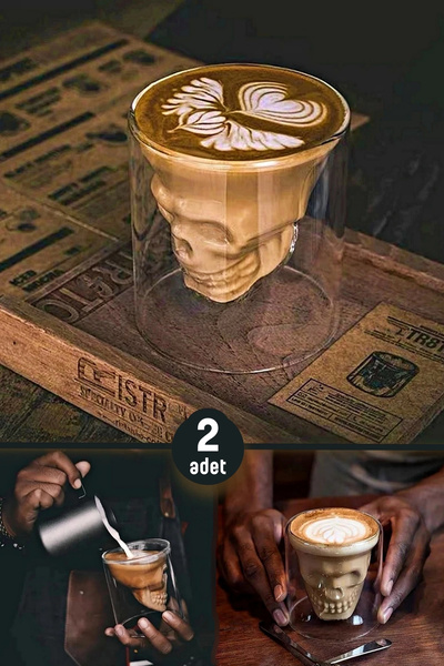 Madamev 2'li Kuru Kafa Tasarımlı Bardak Kahve Expresso Kokteyl Bardağı Krista...