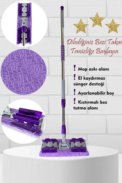 Tilbe Home Sihirli Teleskobik Mop Yedek Bez Hediyeli Yer Mopu Fayans Duvar Yüzey Temizlik Mikrofiber Paspas