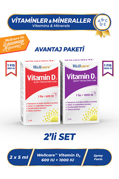 Wellcare D3 Vitamini 2'li Set - Vitamin D3 600 IU 5 ML &Vitamin D₃ 1000 IU 5 ML