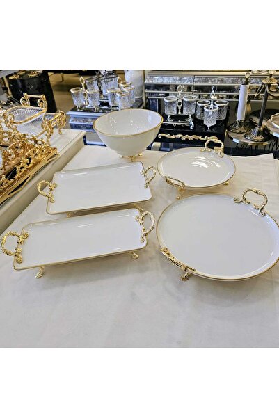 MaviDamla 5 PARÇA YALDIZ DETAYLI PORSELEN SUNUM SETİ GOLD
