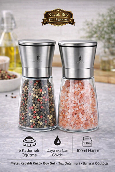 Tilbe Home 2'li Karabiber Tuz Değirmeni 5 Kademeli Baharat Öğütücü Küçük Boy ...