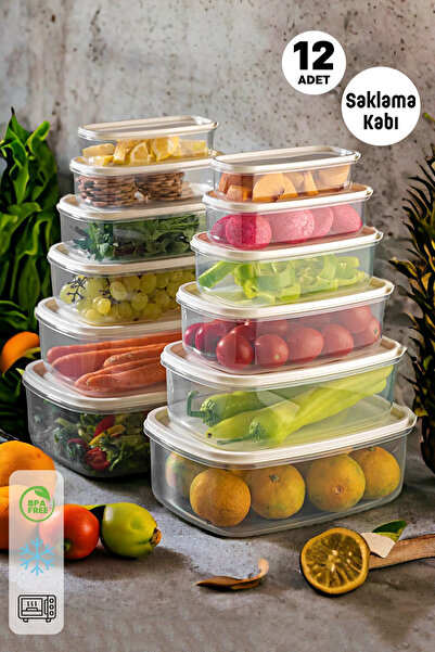 Madamev 12'li Saklama Kabı Seti Çok Amaçlı Mutfak Piknik Erzak Kabı Dikdörtge...